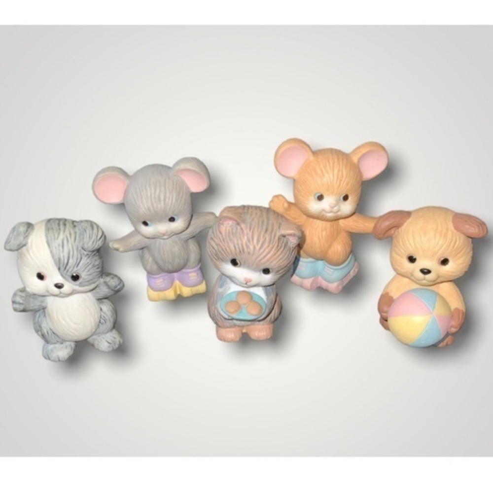 5- Avon 3” Ceramic Critters; Kitty Dogs & Mice Vintage From 1980’s